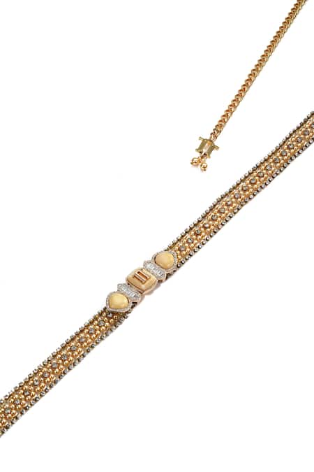 Tarun Tahiliani Woven Pearl & Crystal Jewelled Brooch Belt 