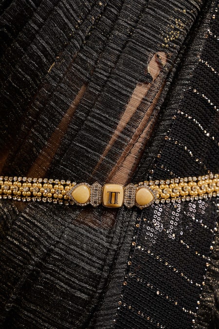 Tarun Tahiliani_Gold Pearls, Crystals, Stones, Brooches Woven And Jewelled Belt _Online_at_Aza_Fashions