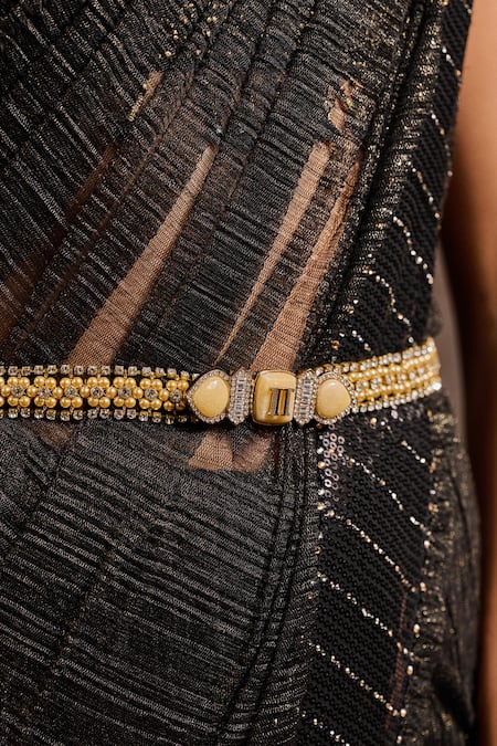Buy_Tarun Tahiliani_Gold Pearls, Crystals, Stones, Brooches Woven And Jewelled Belt _Online_at_Aza_Fashions