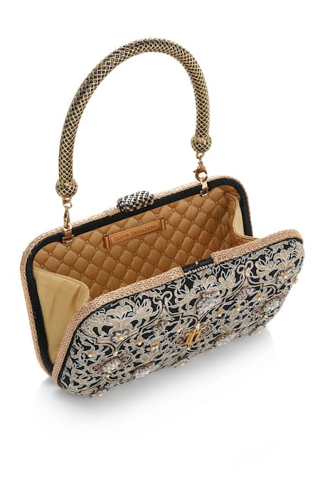 Tarun Tahiliani Black Embroidery, Beads, Stones Mughal Inspired Clutch Online at Aza Fashions Tarun Tahiliani_Black Embroidery, Beads, Stones Mughal Inspired Clutch _Online_at_Aza_Fashions