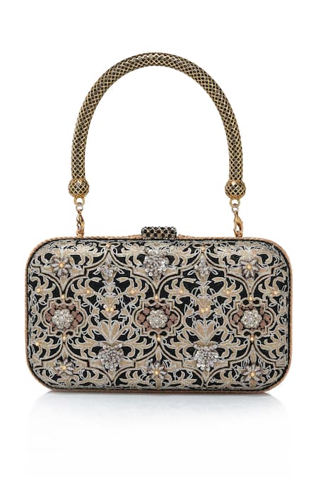Shop Tarun Tahiliani Black Embroidery, Beads, Stones Mughal Inspired Clutch Online at Aza Fashions Shop_Tarun Tahiliani_Black Embroidery, Beads, Stones Mughal Inspired Clutch _Online_at_Aza_Fashions