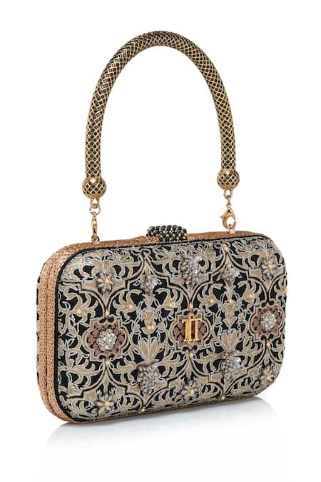 Tarun Tahiliani Black Embroidery, Beads, Stones Mughal Inspired Clutch at Aza Fashions Tarun Tahiliani_Black Embroidery, Beads, Stones Mughal Inspired Clutch _at_Aza_Fashions