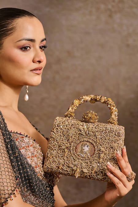 Tarun Tahiliani Zardozi Mughal Motif Embroidered Clutch 