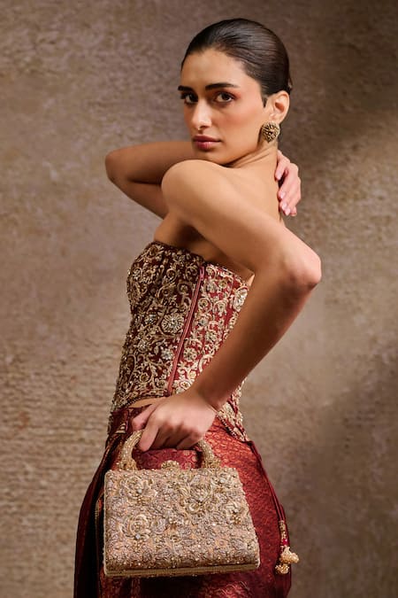 Tarun Tahiliani Floral Zardozi Embroidered Clutch 