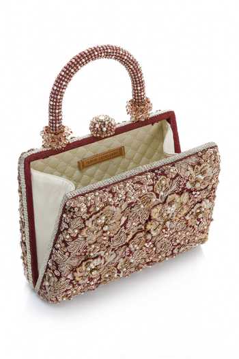 Buy_Tarun Tahiliani_Maroon Embroidery, Stones, Beads, Pearls Zardozi Clutch _Online_at_Aza_Fashions