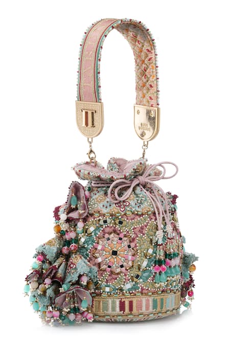 Buy_Tarun Tahiliani_Multi Color Embroidery, Beads, Stones, Tassels Mosaic Inspired Potli Bag _Online_at_Aza_Fashions