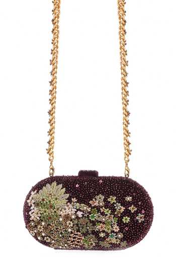Tarun Tahiliani_Wine Embroidery, Pearls, Beads, Stones Garden Inspired Clutch _Online_at_Aza_Fashions