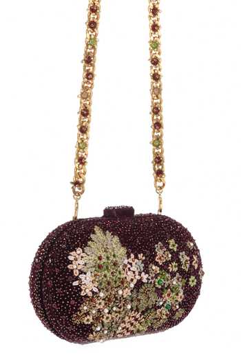 Buy_Tarun Tahiliani_Wine Embroidery, Pearls, Beads, Stones Garden Inspired Clutch _Online_at_Aza_Fashions