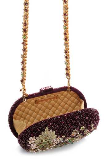 Shop_Tarun Tahiliani_Wine Embroidery, Pearls, Beads, Stones Garden Inspired Clutch _Online_at_Aza_Fashions