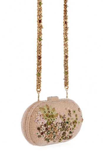 Buy_Tarun Tahiliani_Ivory Embroidery, Pearls, Beads, Stones, Fabric Flowers Garden Inspired Clutch _Online_at_Aza_Fashions