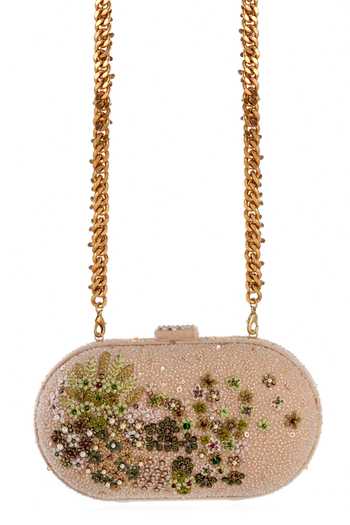 Buy_Tarun Tahiliani_Ivory Embroidery, Pearls, Beads, Stones, Fabric Flowers Garden Inspired Clutch 