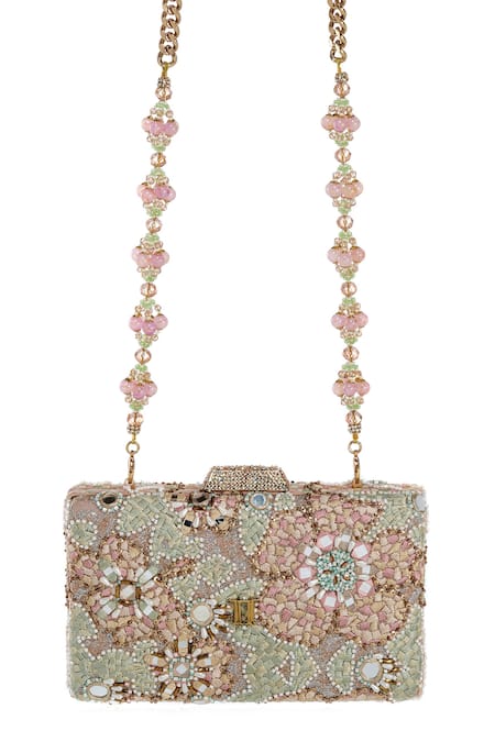 Shop Tarun Tahiliani Multi Color Embroidery, Beads, Stones, Rhinestones Mosaic Sling Clutch Bag Online at Aza Fashions Shop_Tarun Tahiliani_Multi Color Embroidery, Beads, Stones, Rhinestones Mosaic Sling Clutch Bag _Online_at_Aza_Fashions