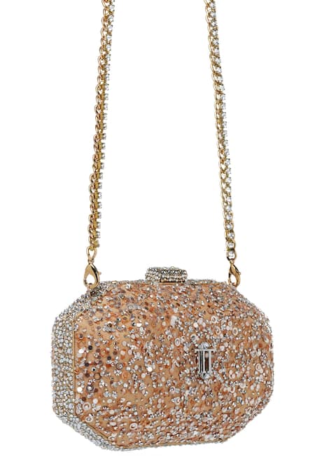 Buy Tarun Tahiliani Gold Sequins, Stones, Crystals Embroidered Octagonal Clutch Online at Aza Fashions Buy_Tarun Tahiliani_Gold Sequins, Stones, Crystals Embroidered Octagonal Clutch _Online_at_Aza_Fashions
