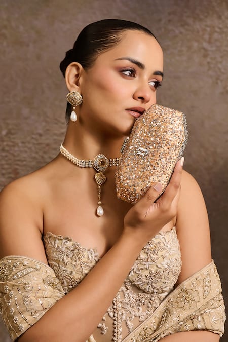 Tarun Tahiliani Sequin Embroidered Octagonal Clutch 