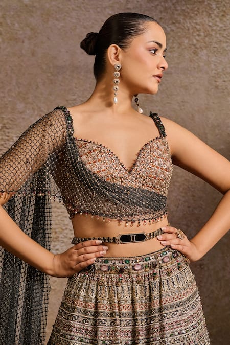 Tarun Tahiliani Crystal Jewelled Brooch Belt