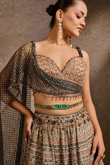 Buy Tarun Tahiliani Emerald Green Crystals, Brooches, Stones Jewelled Belt Online at Aza Fashions Buy_Tarun Tahiliani_Emerald Green Crystals, Brooches, Stones Jewelled Belt _Online_at_Aza_Fashions