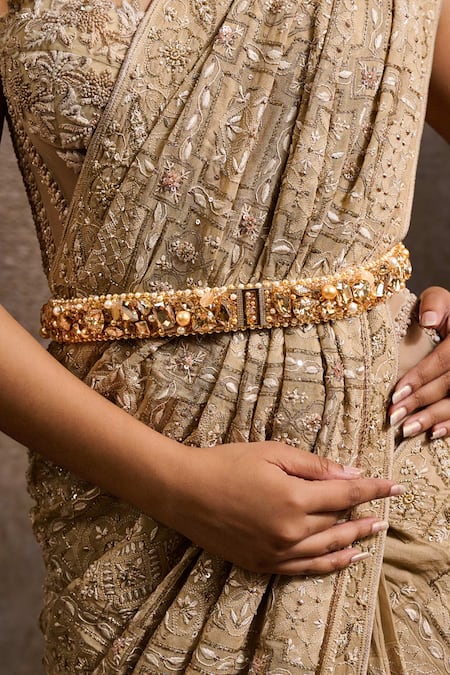 Tarun Tahiliani Gold Crystals, Beads, Pearls, Embroidery Jewelled Hand Belt Online at Aza Fashions Tarun Tahiliani_Gold Crystals, Beads, Pearls, Embroidery Jewelled Hand Belt _Online_at_Aza_Fashions