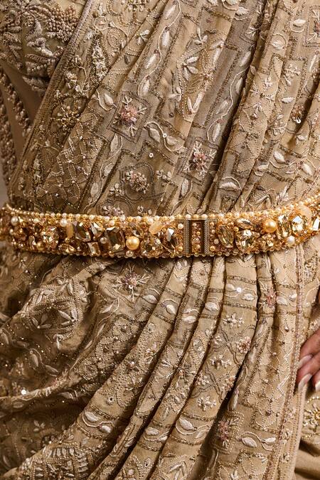 Shop Tarun Tahiliani Gold Crystals, Beads, Pearls, Embroidery Jewelled Hand Belt Online at Aza Fashions Shop_Tarun Tahiliani_Gold Crystals, Beads, Pearls, Embroidery Jewelled Hand Belt _Online_at_Aza_Fashions