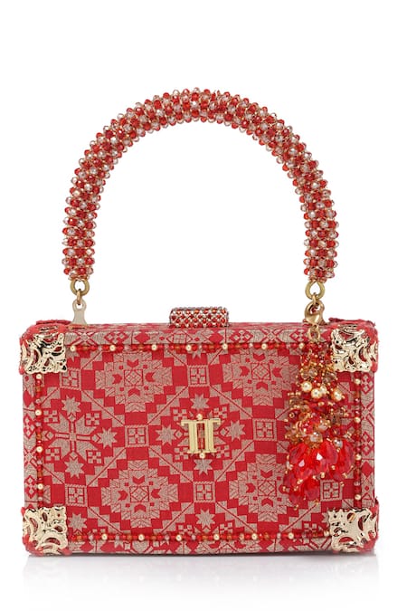 Tarun Tahiliani Beaded Handle Brocade Clutch Bag 