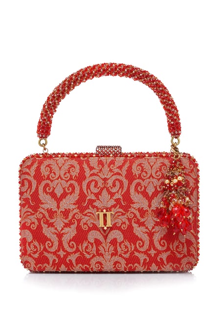 Tarun Tahiliani Beaded Handle Brocade Clutch Bag 