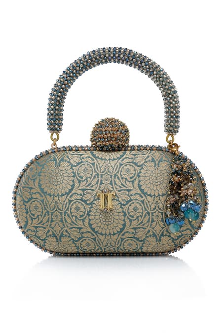 Tarun Tahiliani Bead Embellished Brocade Clutch Bag 