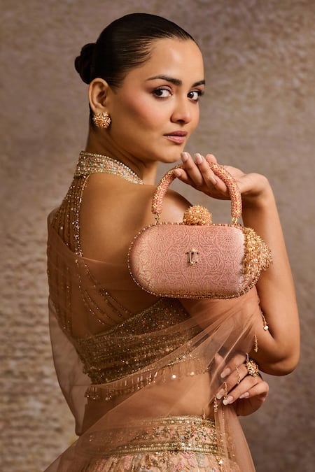 Tarun Tahiliani Bead Embellished Floral Brocade Clutch Bag 
