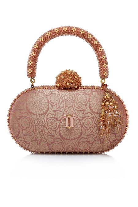 Tarun Tahiliani Bead Embellished Floral Brocade Clutch Bag 