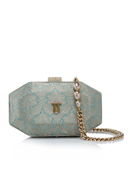 Tarun Tahiliani Octagon Shaped Brocade Sling Clutch Bag