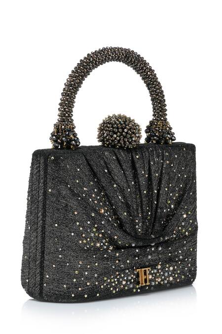 Buy Tarun Tahiliani Black Rhinestones, Beads Draped Foil Jersey Embellished Clutch Bag Online at Aza Fashions Buy_Tarun Tahiliani_Black Rhinestones, Beads Draped Foil Jersey Embellished Clutch Bag _Online_at_Aza_Fashions