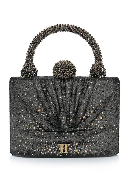 Tarun Tahiliani Draped Foil Jersey Embellished Clutch Bag