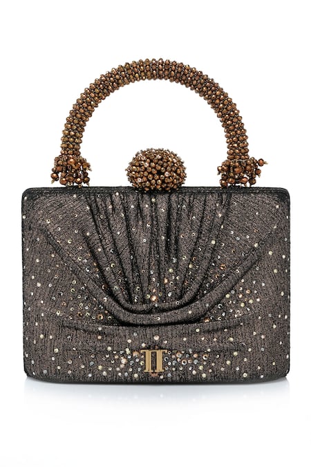 Tarun Tahiliani Draped Foil Jersey Embellished Clutch Bag