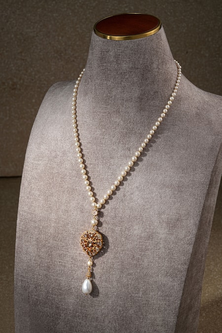 Tarun Tahiliani Pearl Chain Lariat Necklace