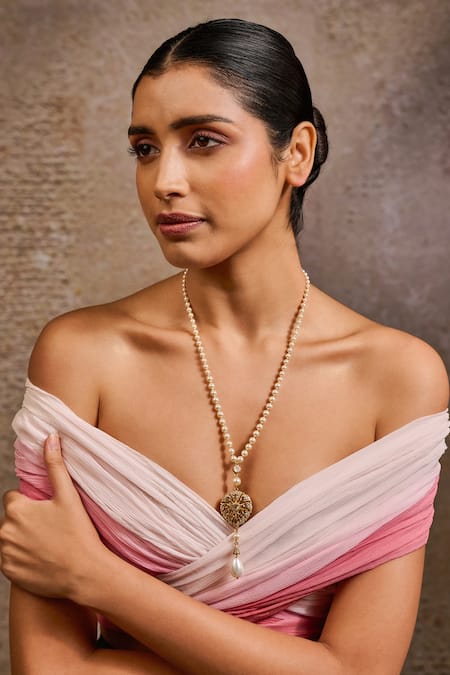 Tarun Tahiliani Pearl Chain Lariat Necklace