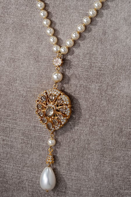 Shop Tarun Tahiliani Gold Plated Pearl Chain Lariat Necklace Online at Aza Fashions Shop_Tarun Tahiliani_Gold Plated Pearl Chain Lariat Necklace _Online_at_Aza_Fashions