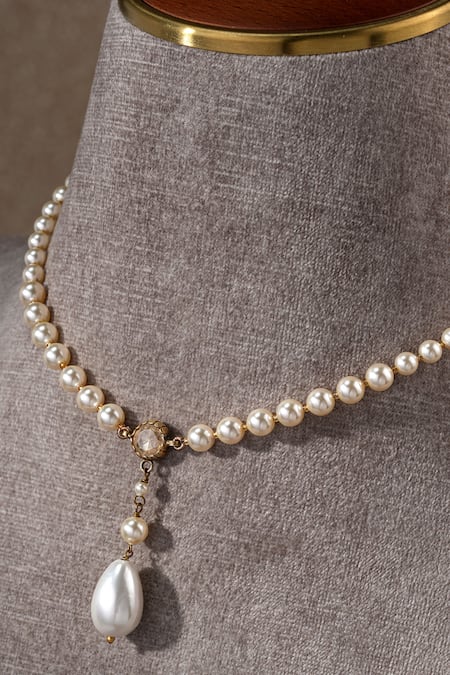 Tarun Tahiliani Gold Plated Pearl Chain Choker Online at Aza Fashions Tarun Tahiliani_Gold Plated Pearl Chain Choker _Online_at_Aza_Fashions