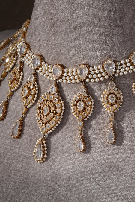 Buy_Tarun Tahiliani_Gold Plated Ornate Floral Gulluband Necklace _Online_at_Aza_Fashions