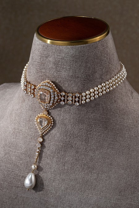 Tarun Tahiliani Pearl Pendant Drop Embellished Choker