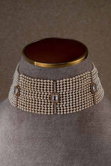 Tarun Tahiliani Gold Plated Pearl Bar Embellished Choker Online at Aza Fashions Tarun Tahiliani_Gold Plated Pearl Bar Embellished Choker _Online_at_Aza_Fashions