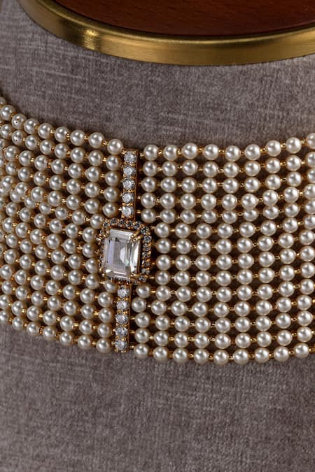 Shop Tarun Tahiliani Gold Plated Pearl Bar Embellished Choker Online at Aza Fashions Shop_Tarun Tahiliani_Gold Plated Pearl Bar Embellished Choker _Online_at_Aza_Fashions
