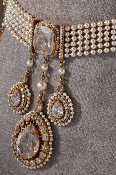 Buy Tarun Tahiliani Gold Plated Dangling Zircon Drop Choker Online at Aza Fashions Buy_Tarun Tahiliani_Gold Plated Dangling Zircon Drop Choker _Online_at_Aza_Fashions