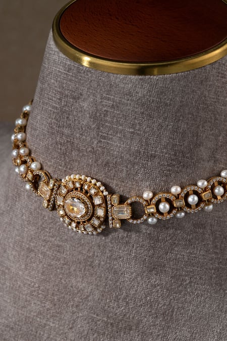 Tarun Tahiliani Gold Plated Zircon Embellished Sleek Choker Online at Aza Fashions Tarun Tahiliani_Gold Plated Zircon Embellished Sleek Choker _Online_at_Aza_Fashions