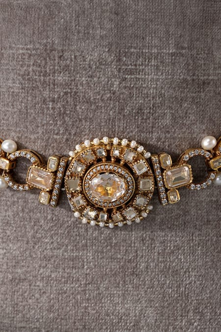 Shop Tarun Tahiliani Gold Plated Zircon Embellished Sleek Choker Online at Aza Fashions Shop_Tarun Tahiliani_Gold Plated Zircon Embellished Sleek Choker _Online_at_Aza_Fashions