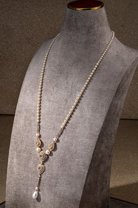 Tarun Tahiliani Gold Plated Handcrafted Zircon Lariat Necklace Online at Aza Fashions Tarun Tahiliani_Gold Plated Handcrafted Zircon Lariat Necklace _Online_at_Aza_Fashions