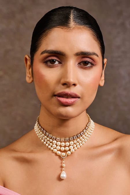 Tarun Tahiliani Pearl & Zircon Multi Layered Choker Necklace