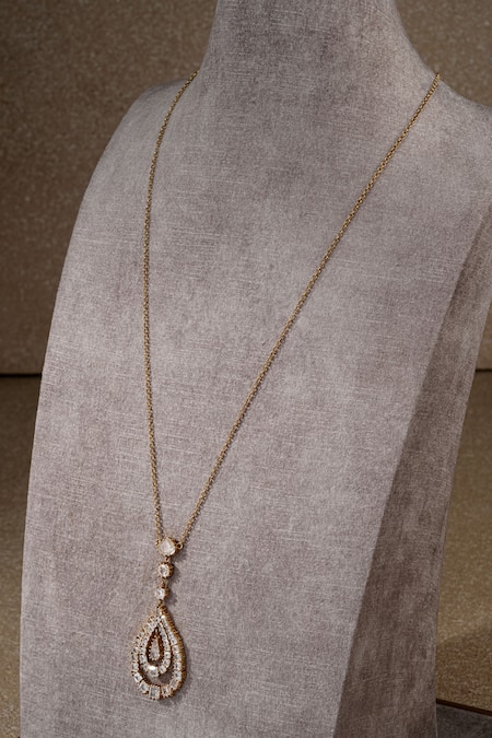 Tarun Tahiliani Gold Plated Embellished Pear Pendant Drop Lariat Necklace Online at Aza Fashions Tarun Tahiliani_Gold Plated Embellished Pear Pendant Drop Lariat Necklace _Online_at_Aza_Fashions