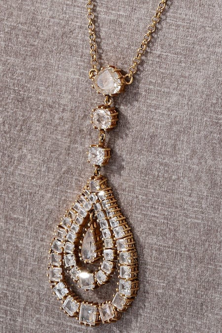 Buy Tarun Tahiliani Gold Plated Embellished Pear Pendant Drop Lariat Necklace Online at Aza Fashions Buy_Tarun Tahiliani_Gold Plated Embellished Pear Pendant Drop Lariat Necklace _Online_at_Aza_Fashions