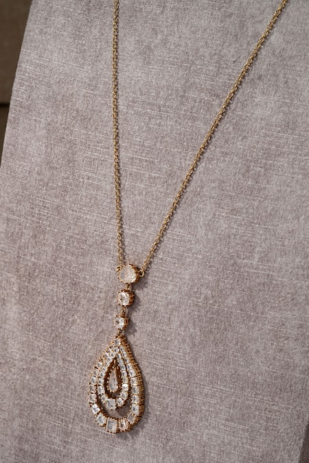 Tarun Tahiliani Embellished Pear Pendant Drop Lariat Necklace