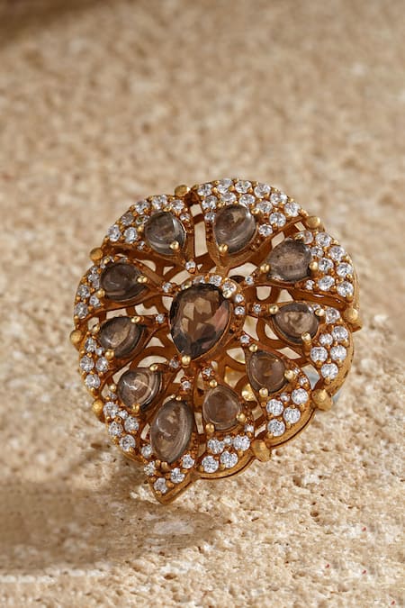 Tarun Tahiliani Gold Plated Gemstones, Faux Diamonds, Pear Shaped Embellished Stud Earrings Online at Aza Fashions Tarun Tahiliani_Gold Plated Gemstones, Faux Diamonds, Pear Shaped Embellished Stud Earrings _Online_at_Aza_Fashions