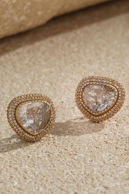 Tarun Tahiliani Gold Plated Crystals, Faux Diamonds, Stones Zircon Embellished Stud Earrings Online at Aza Fashions Tarun Tahiliani_Gold Plated Crystals, Faux Diamonds, Stones Zircon Embellished Stud Earrings _Online_at_Aza_Fashions