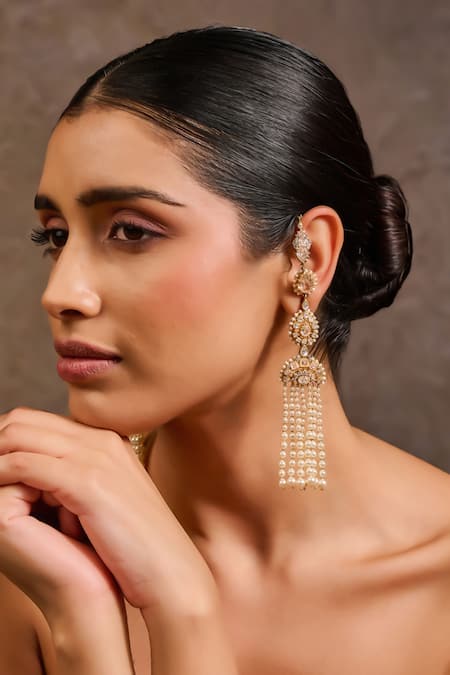Tarun Tahiliani Pearl Tassel Embellished Kanauti Earrings
